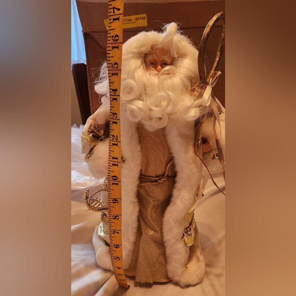 Holiday Decor Gold and White Santa Claus Tree Topper